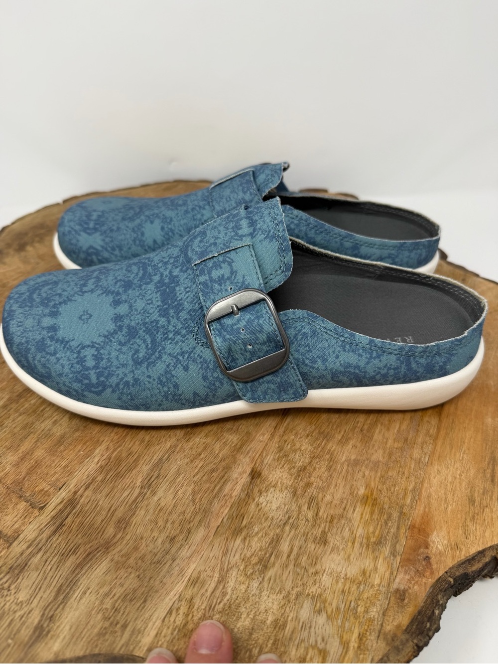 REVITALIGN Women’s Solaire Mule Blue Dumask Slip-On Clog with Buckle